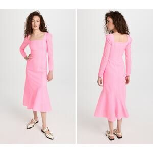 NWT BROGGER Garcelle Midi Dress Seersucker Neon Pink Stripe XS